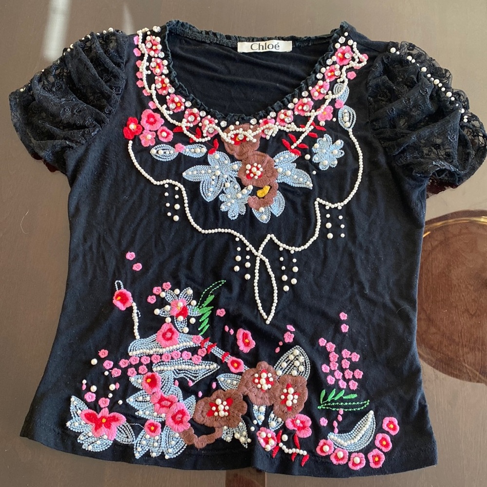 CHLOÉ pearl vintage t-shirt. Size XS/S Karl Lagerfeld era. 1990’s